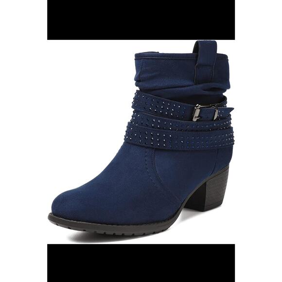 VJH Comfort Blue Suede Boots Womens Sz 8.5 Slouchy Dress Zip Booties Memory Foam - Picture 2 of 14